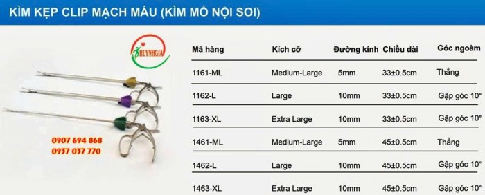 Kìm kẹp clip mạch máu cỡ L (kìm mổ nội soi) size