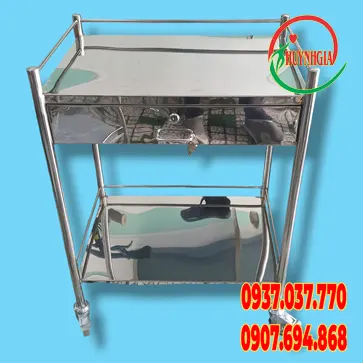 Xe đẩy inox 304 40x60cm 2 tầng có hộc